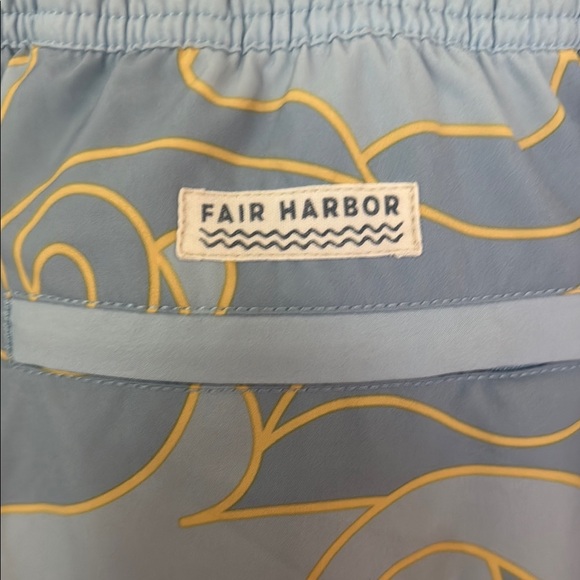 Fair Harbor Blue and Yellow Men's Swim Shorts with liner - Picture 3 of 4